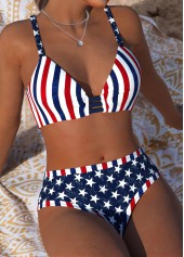 Mid Waisted American Flag Print Navy Bikini Set