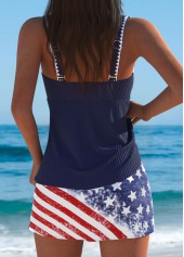 Mid Waisted American Flag Print Navy Tankini Set