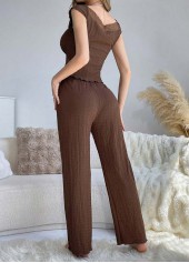 Dark Coffee V Neck Sleeveless Lounge Top and Pants