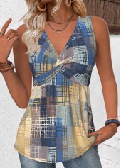 Geometric Print Multi Color Sleeveless V Neck Tank Top
