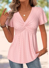 Light Pink Short Sleeve V Neck T Shirt