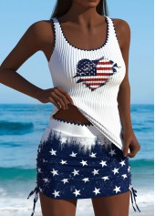 American Flag Mid Waisted Navy Tankini Set