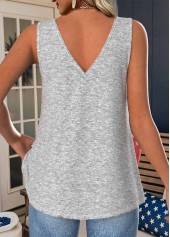 Flag Print Grey Strappy V Neck Tank Top