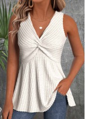 Beige Sleeveless V Neck Tank Top