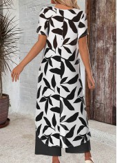 Leaf Print White Ankle Length Round Neck Top