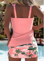 Mid Waisted Tropical Plants Print Dusty Pink Tankini Set