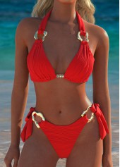 Low Waisted Red Tie Bikini Set