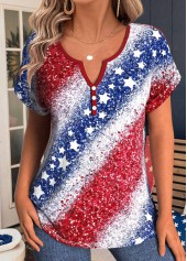 American Flag Print Blue Short Sleeve T Shirt