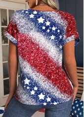 American Flag Print Blue Short Sleeve T Shirt