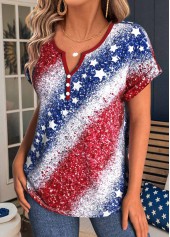 American Flag Print Blue Short Sleeve T Shirt