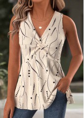 Polka Dot Light Coffee Sleeveless V Neck Tank Top