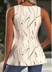 Polka Dot Light Coffee Sleeveless V Neck Tank Top