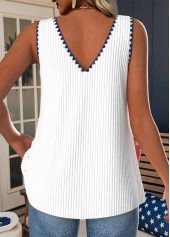 American Flag Print White Strappy V Neck Tank Top