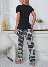 Plaid Black Round Neck Lounge Top and Pants