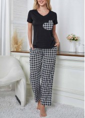 Plaid Black Round Neck Lounge Top and Pants