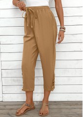 Light Camel Straight Leg Elastic Waist High Waisted Pants