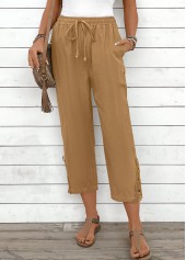 Light Camel Straight Leg Elastic Waist High Waisted Pants