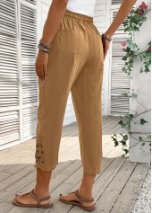 Light Camel Straight Leg Elastic Waist High Waisted Pants