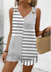 Striped Grey Sleeveless V Neck Tank Top and Shorts