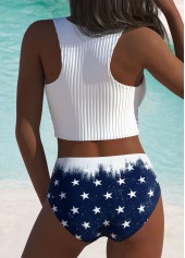 High Waisted American Flag Print Blue Bikini Set