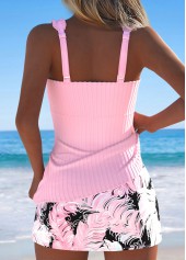 Mid Waisted Feathers Print Light Pink Tankini Set
