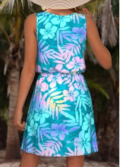 Floral Print Multi Color Short Sleeveless Round Neck Dress