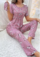 Floral Print Dark Reddish Purple Lounge Top and Pants