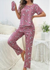 Floral Print Dark Reddish Purple Lounge Top and Pants