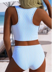 High Waisted Striped Blue Bikini Set
