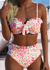Mid Waisted Ditsy Floral Print Pink Bikini Set