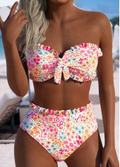 Mid Waisted Ditsy Floral Print Pink Bikini Set