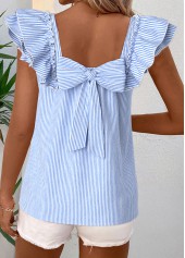 Striped Blue Short Sleeve Square Neck T Shirt