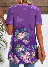 Ombre Purple Short Sleeve Fake Two Piece Twinset