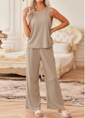 Light Camel Round Neck Sleeveless Lounge Top and Pants
