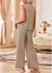 Light Camel Round Neck Sleeveless Lounge Top and Pants