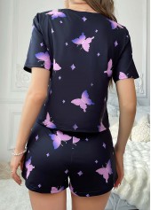 Animal Print Black Round Neck Lounge Top and Shorts