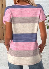 Striped Multi Color Short Sleeve Round Neck T Shirt