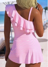 One Shoulder Ruffle Pink One Piece Swimdress