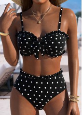 Mid Waisted Polka Dot Black Bikini Set