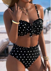Mid Waisted Polka Dot Black Bikini Set