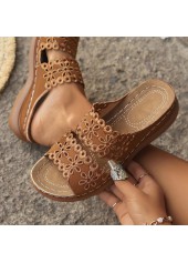 Dark Camel Peep Toe Low Heel Sliders