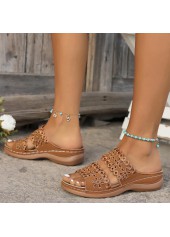 Dark Camel Peep Toe Low Heel Sliders