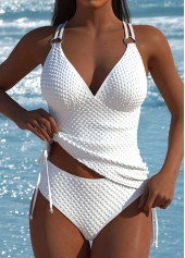 High Waisted White V-Neck Tankini Set