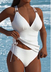 High Waisted White V-Neck Tankini Set