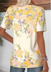 Light Yellow Short Sleeve Split Neck T Shirt