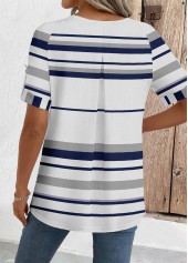 Striped White Short Sleeve Round Neck Blouse