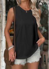 Black Sleeveless Round Neck Tank Top