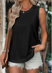 Black Sleeveless Round Neck Tank Top