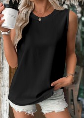 Black Sleeveless Round Neck Tank Top