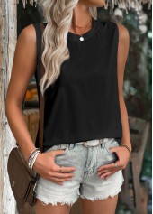 Black Sleeveless Round Neck Tank Top